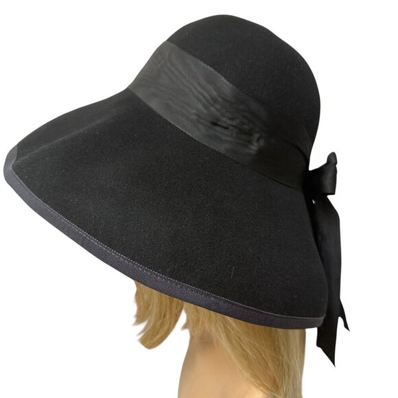 RALPH LAUREN Womens Hat with Bow Black Felt Wide Brim Formal Kentucky Derby - Picture 1 of 14
